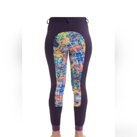 Buckwild Pants - Buckwild Curvy Mare High Waist Breech Purple Painted Ponies Breeches Size 38